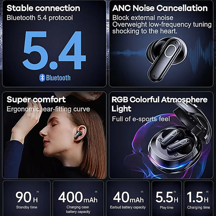 REMAX GameBuds G9 ANC Noise Reduction Gaming Wireless Bluetooth Earphones(Silver)