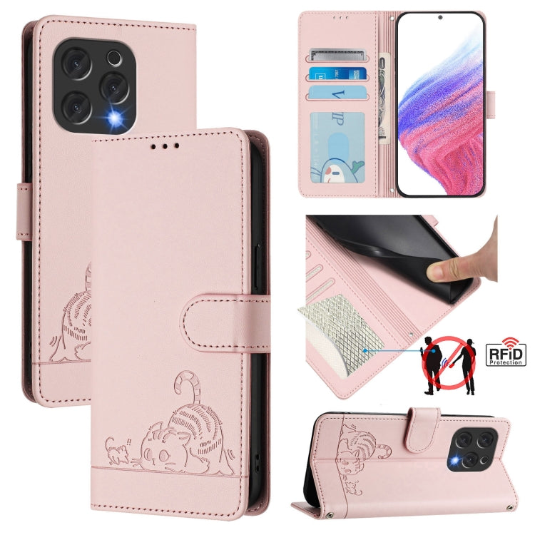 Cat Rat Embossed Pattern RFID Leather Phone Case with Lanyard, For Doogee Note 56 / Note 56 Pro, For Doogee N60 Pro, For Doogee Note 59 5G / Note 59 Pro, For Doogee N55 Plus