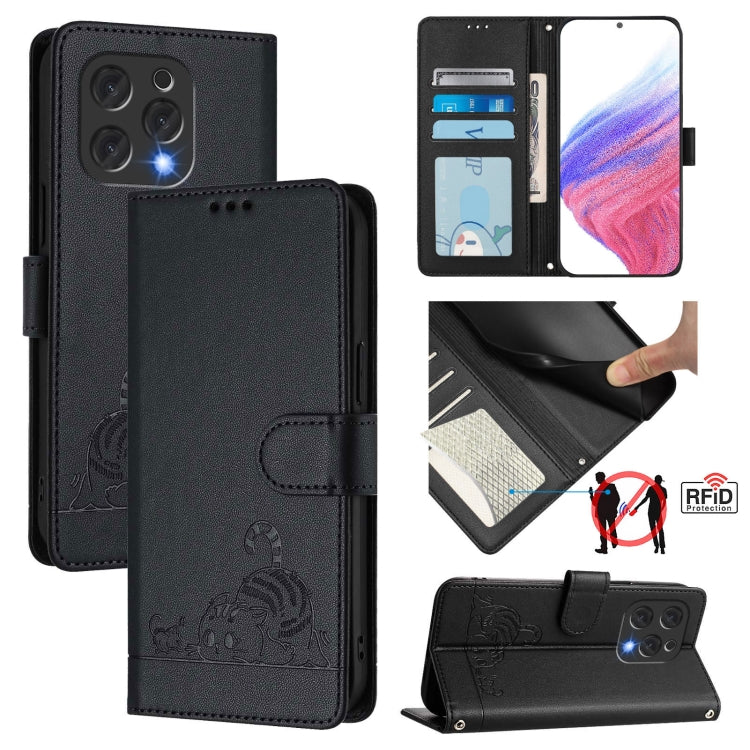 Cat Rat Embossed Pattern RFID Leather Phone Case with Lanyard, For Doogee Note 56 / Note 56 Pro, For Doogee N60 Pro, For Doogee Note 59 5G / Note 59 Pro, For Doogee N55 Plus