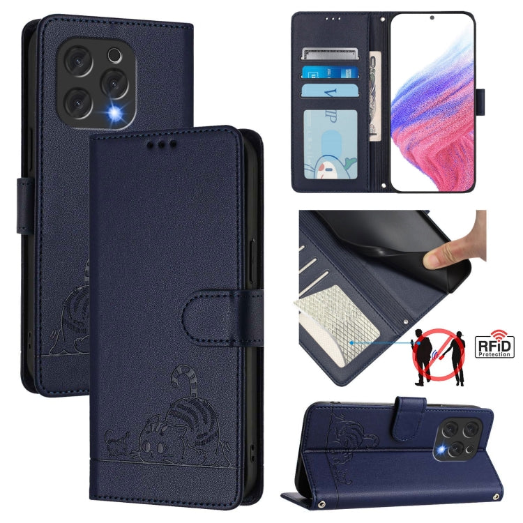 Cat Rat Embossed Pattern RFID Leather Phone Case with Lanyard, For Doogee Note 56 / Note 56 Pro, For Doogee N60 Pro, For Doogee Note 59 5G / Note 59 Pro, For Doogee N55 Plus