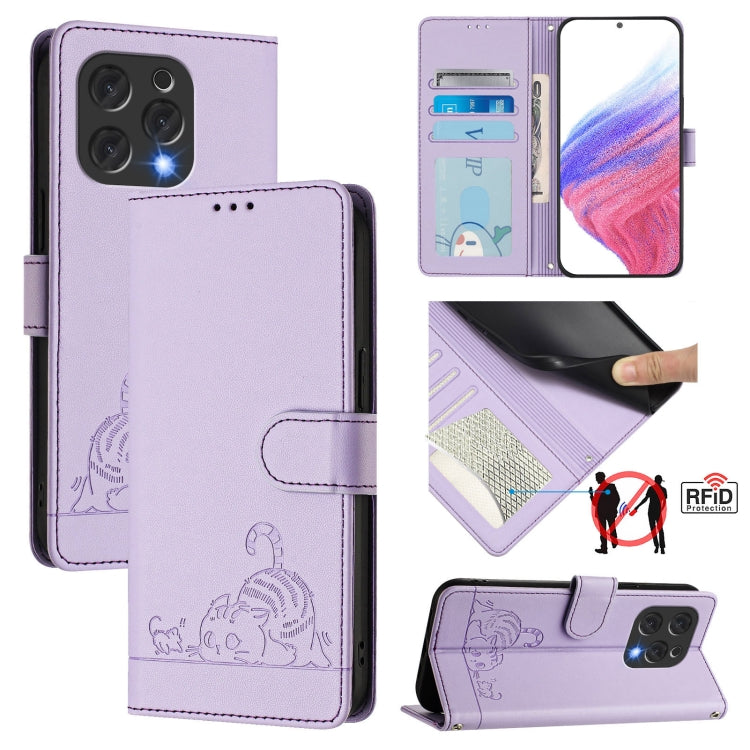 Cat Rat Embossed Pattern RFID Leather Phone Case with Lanyard, For Doogee Note 56 / Note 56 Pro, For Doogee N60 Pro, For Doogee Note 59 5G / Note 59 Pro, For Doogee N55 Plus