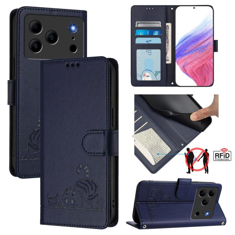Cat Rat Embossed Pattern RFID Leather Phone Case with Lanyard, For Doogee Note 56 / Note 56 Pro, For Doogee N60 Pro, For Doogee Note 59 5G / Note 59 Pro, For Doogee N55 Plus