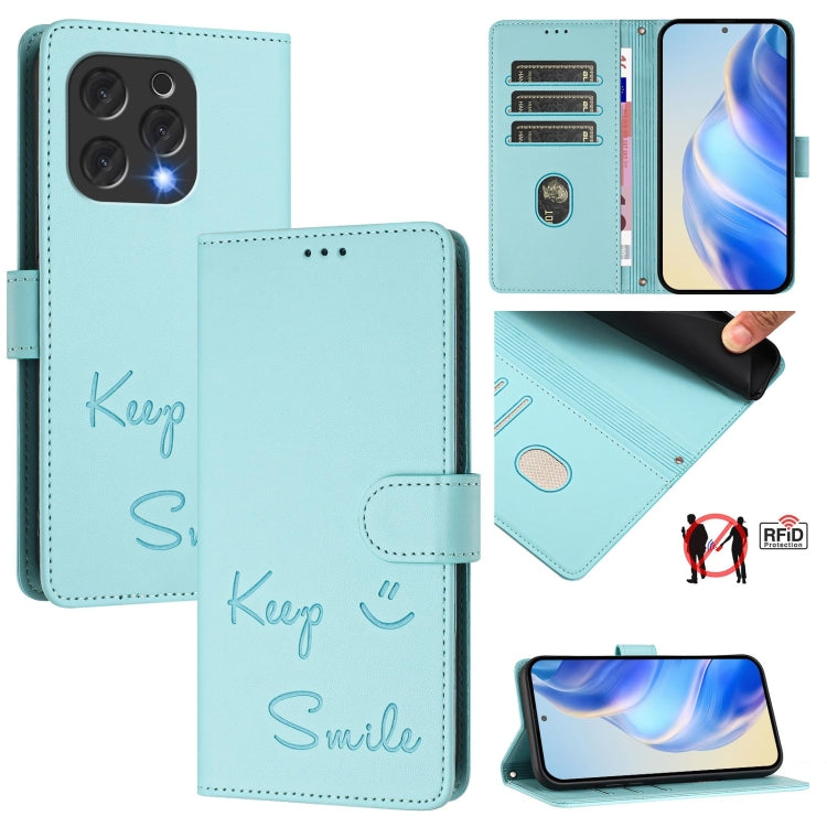 Smile Embossing RFID Leather Phone Case, For Doogee Note 56 / Note 56 Pro, For Doogee N60 Pro, For Doogee Note 59 / Note 59 Pro, For Doogee N55 Plus
