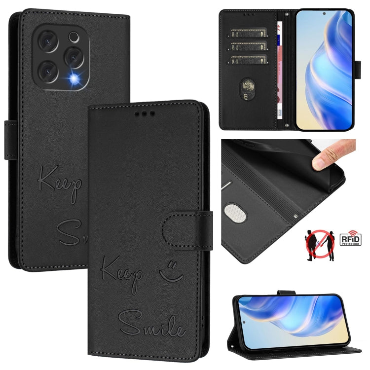 Smile Embossing RFID Leather Phone Case, For Doogee Note 56 / Note 56 Pro, For Doogee N60 Pro, For Doogee Note 59 / Note 59 Pro, For Doogee N55 Plus