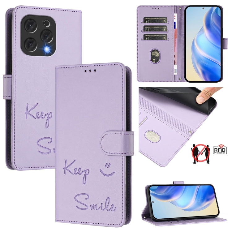 Smile Embossing RFID Leather Phone Case, For Doogee Note 56 / Note 56 Pro, For Doogee N60 Pro, For Doogee Note 59 / Note 59 Pro, For Doogee N55 Plus