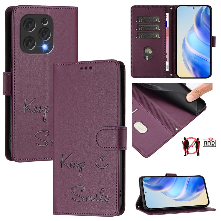 Smile Embossing RFID Leather Phone Case, For Doogee Note 56 / Note 56 Pro, For Doogee N60 Pro, For Doogee Note 59 / Note 59 Pro, For Doogee N55 Plus