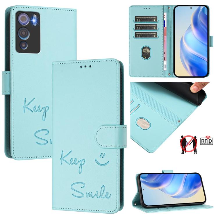 Smile Embossing RFID Leather Phone Case, For Doogee Note 56 / Note 56 Pro, For Doogee N60 Pro, For Doogee Note 59 / Note 59 Pro, For Doogee N55 Plus