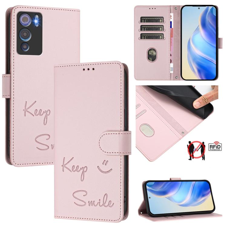 Smile Embossing RFID Leather Phone Case, For Doogee Note 56 / Note 56 Pro, For Doogee N60 Pro, For Doogee Note 59 / Note 59 Pro, For Doogee N55 Plus