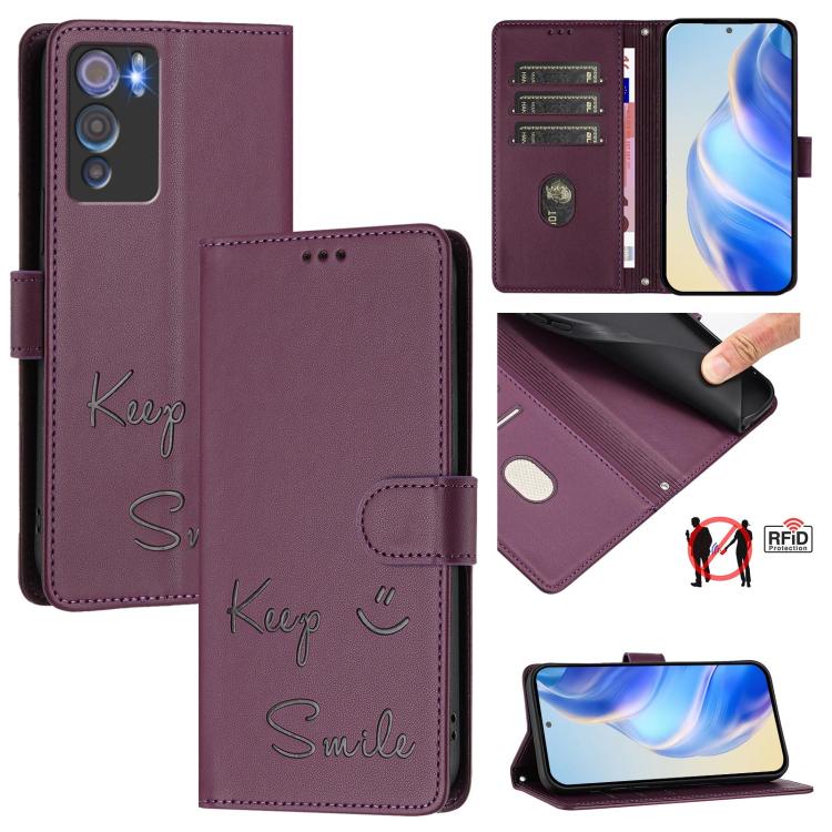 Smile Embossing RFID Leather Phone Case, For Doogee Note 56 / Note 56 Pro, For Doogee N60 Pro, For Doogee Note 59 / Note 59 Pro, For Doogee N55 Plus