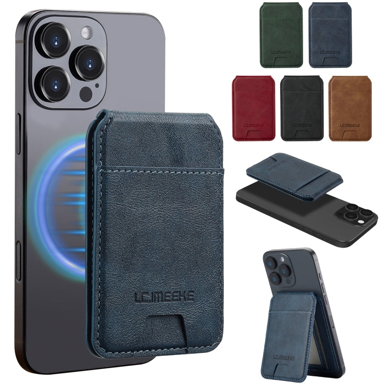 LC.IMEEKE 3-Cards MagSafe RFID Leather Card Bag(Blue)