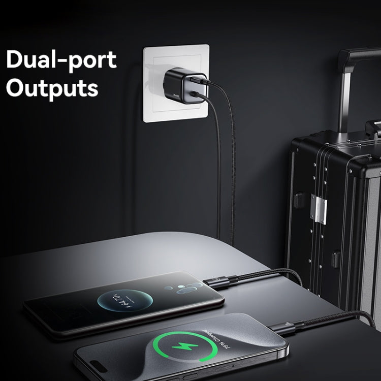 USAMS CC261 20W GaN Mini Type-C / USB-C Dual Port Fast Charger with Cable, EU Plug(Black)