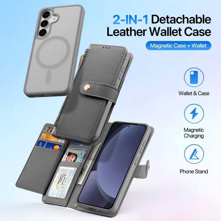 For Samsung Galaxy S25 5G DUX DUCIS Lawa Series 2 in 1 Wallet Zipper Detachable MagSafe Phone Case with Lanyard(Grey)