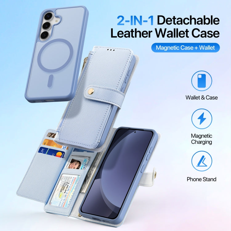 For Samsung Galaxy S25+ 5G DUX DUCIS Lawa Series 2 in 1 Wallet Zipper Detachable MagSafe Phone Case with Lanyard(Light Blue)