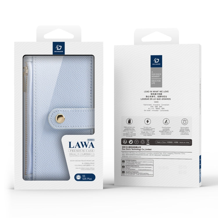 For Samsung Galaxy S25+ 5G DUX DUCIS Lawa Series 2 in 1 Wallet Zipper Detachable MagSafe Phone Case with Lanyard(Light Blue)