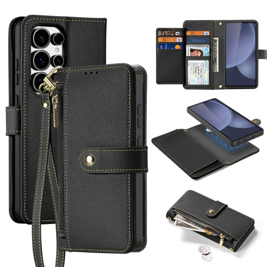 For Samsung Galaxy S25 Ultra 5G DUX DUCIS Lawa Series 2 in 1 Wallet Zipper Detachable MagSafe Phone Case with Lanyard(Black)