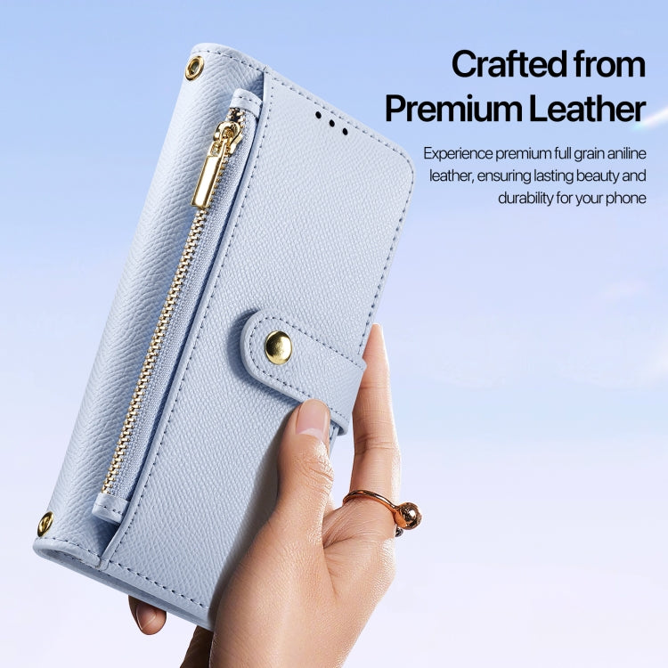 For Samsung Galaxy S25 Ultra 5G DUX DUCIS Lawa Series 2 in 1 Wallet Zipper Detachable MagSafe Phone Case with Lanyard(Light Blue)