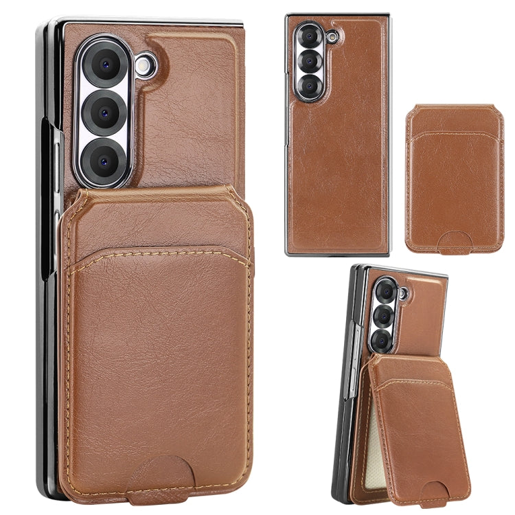 For Samsung Galaxy Z Fold6 VIETAO Integrated MagSafe RFID Detachable Card Bag PU Phone Case(Brown)