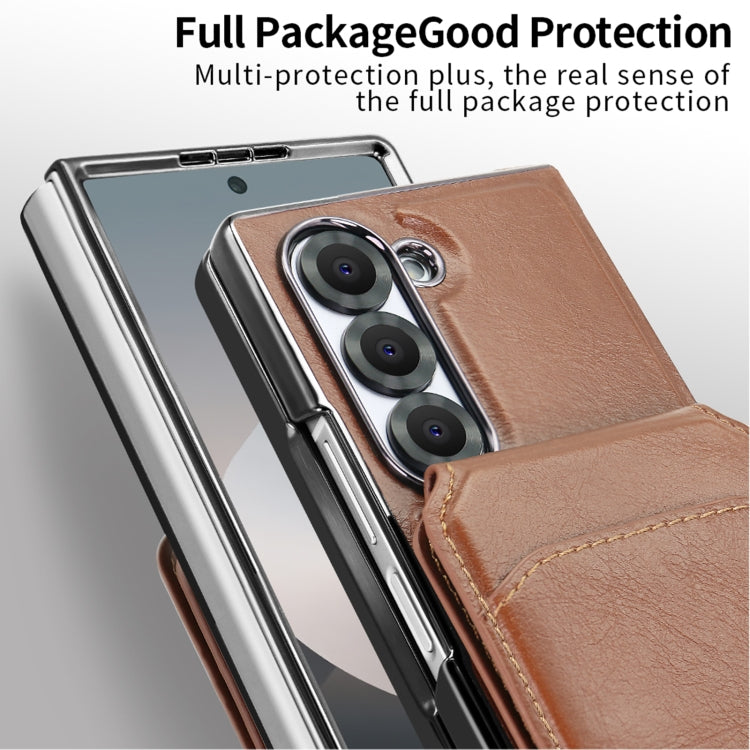 For Samsung Galaxy Z Fold5 VIETAO Integrated MagSafe RFID Detachable Card Bag PU Phone Case(Brown)