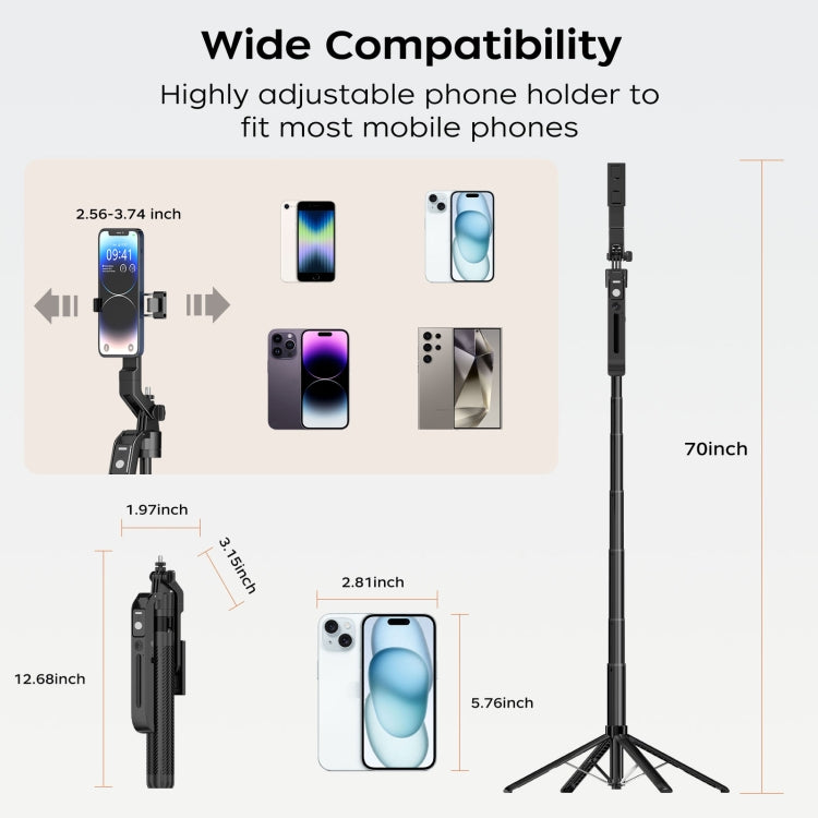 FUNSNAP A6 360 Degree Al Gimbal Selfie Stick Smart Face Tracking Integrated Tripod(Black)