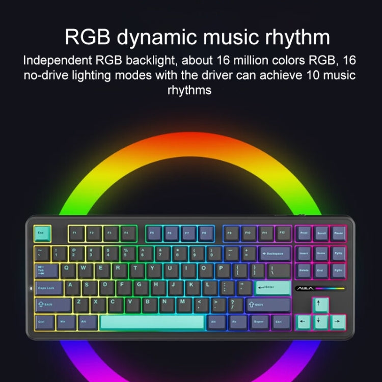 AULA F87 87 Keys Wired/2.4G/Bluetooth Three Model Customized RGB Mechanical Keyboard(Sea Salt Blue)