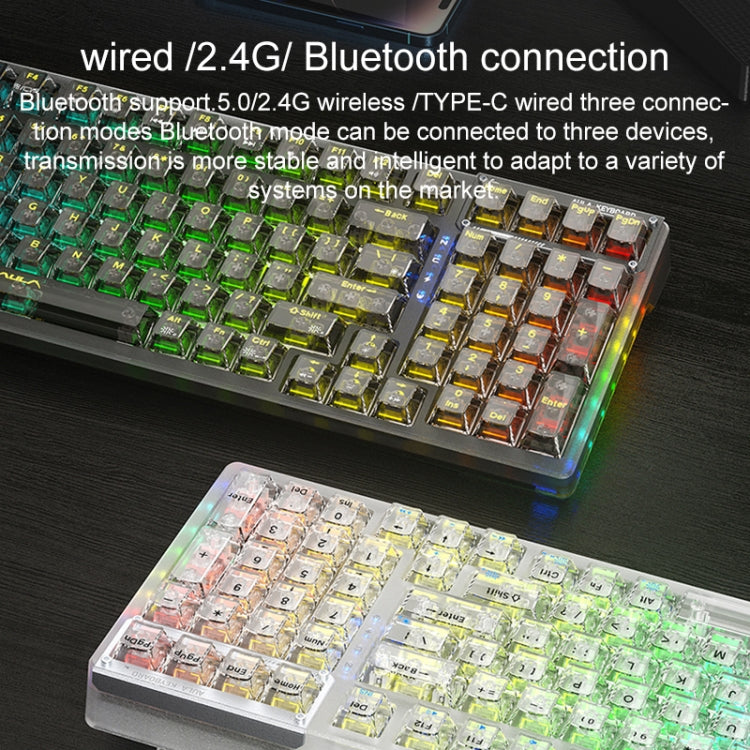 AULA F98Pro V3 99 Keys Wired/2.4G/Bluetooth Three Model RGB Mechanical Keyboard, Shaft:Ice Crystal Shaft(Transparent White)
