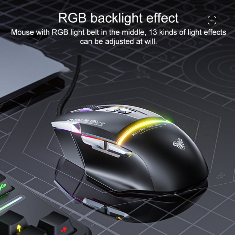 AULA S12 Pro 12800DPI Wired RGB Gaming Mouse(Black)