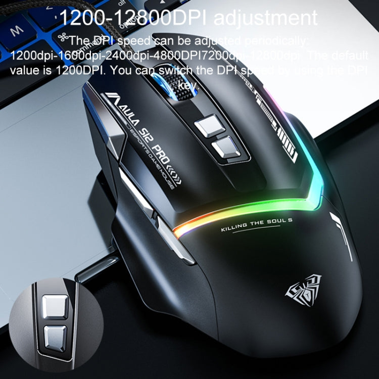 AULA S12 Pro 12800DPI Wired RGB Gaming Mouse(White)