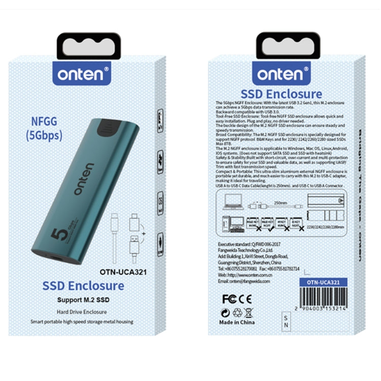 Onten UCA321 5Gbps M.2 M-key NGFF SSD Enclosure