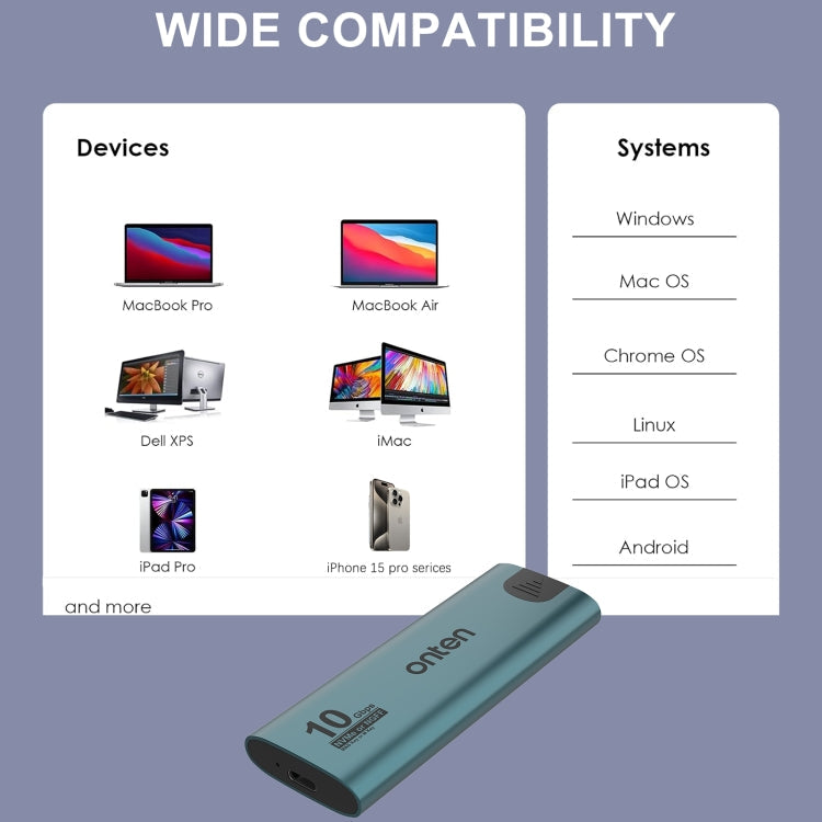Onten UCA322+ 10Gbps M.2 M-key NVMe NGFF SSD Enclosure