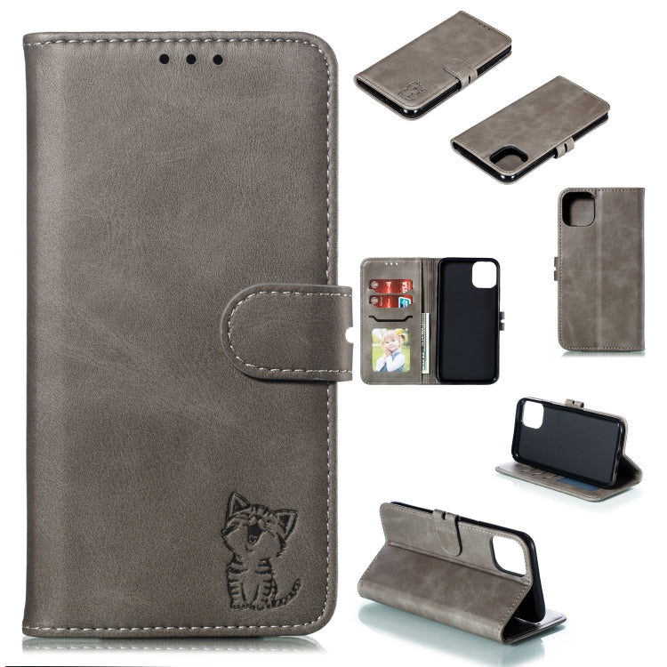 Embossed Happy Cat Pattern Horizontal Flip Leather Case with Holder & Card Slots & Wallet & Photo Frame, For iPhone 12 mini, For iPhone 12 / 12 Pro, For iPhone 12 Pro Max