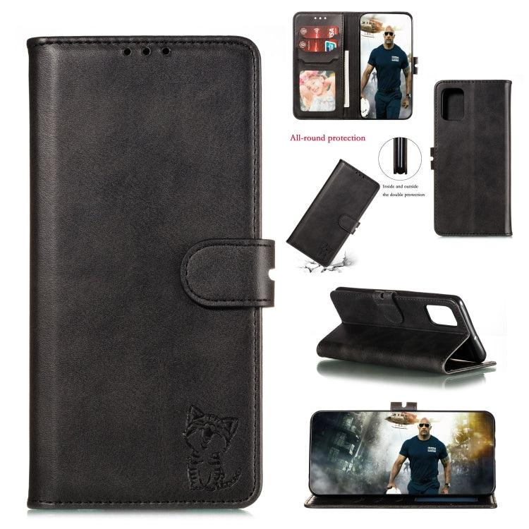 Embossed Happy Cat Pattern Horizontal Flip Leather Case with Holder & Card Slots & Wallet & Photo Frame, For Samsung Galaxy A21s, For Samsung Galaxy A71 5G, For Samsung Galaxy Note20, For Samsung Galaxy Note20 Ultra