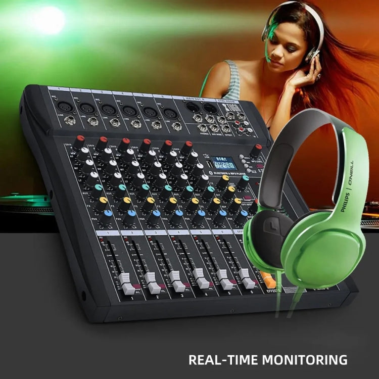 XTUGA CT60X 6-Channels Audio Mixer DJ Mixing Console with 48V Power Supply(UK Plug)