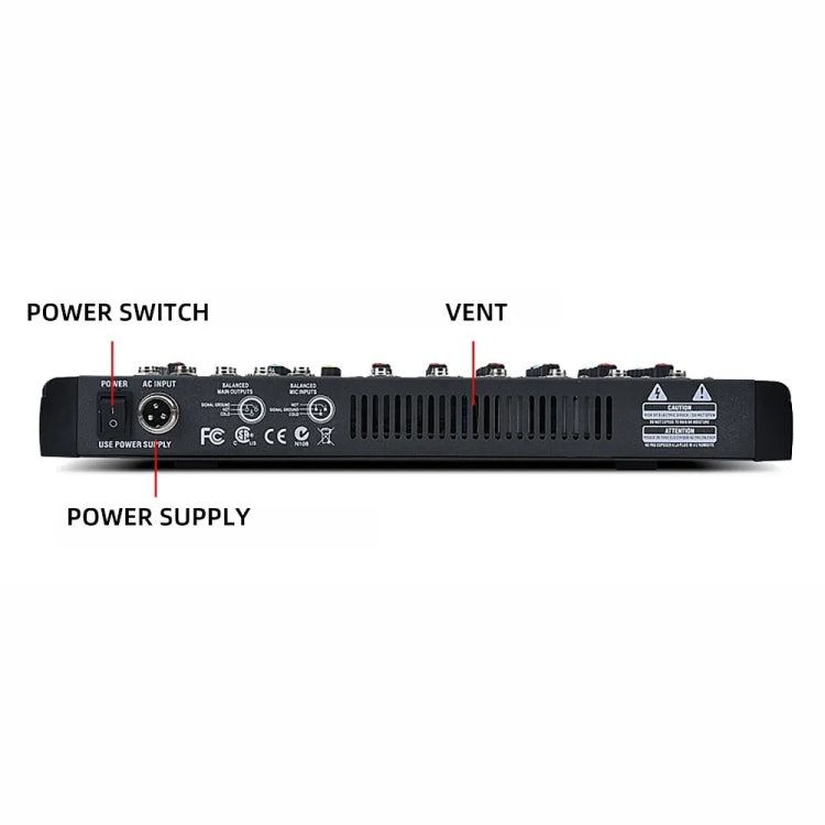XTUGA CT60X 6-Channels Audio Mixer DJ Mixing Console with 48V Power Supply(UK Plug)