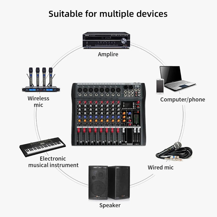 XTUGA CT80X 8-Channels Audio Mixer DJ Mixing Console with 48V Power Supply(UK Plug)
