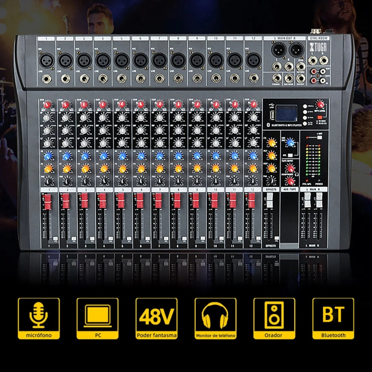 XTUGA CT120X 12-Channels Audio Mixer DJ Mixing Console with 48V Power Supply(UK Plug)