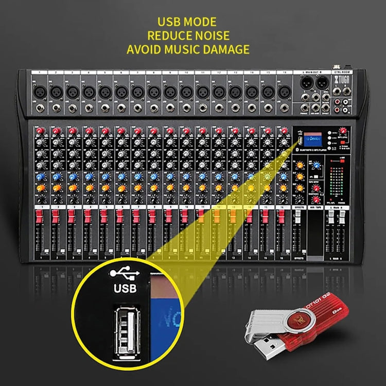 XTUGA CT160X 16-Channels Audio Mixer DJ Mixing Console with 48V Power Supply(UK Plug)