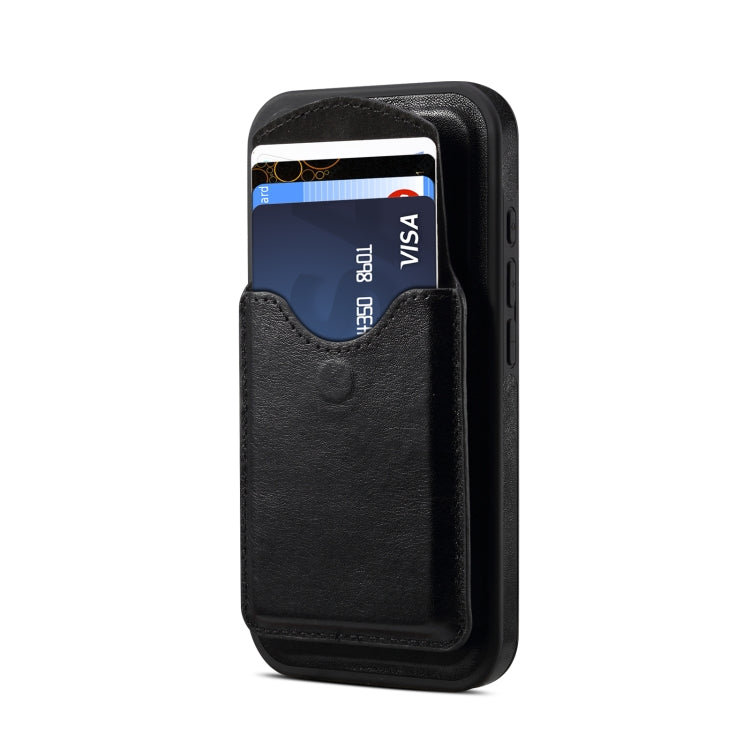 For iPhone 16 Denior D22 Genuine Leather MagSafe Holder Detachable Card Slot Phone Case(Black)