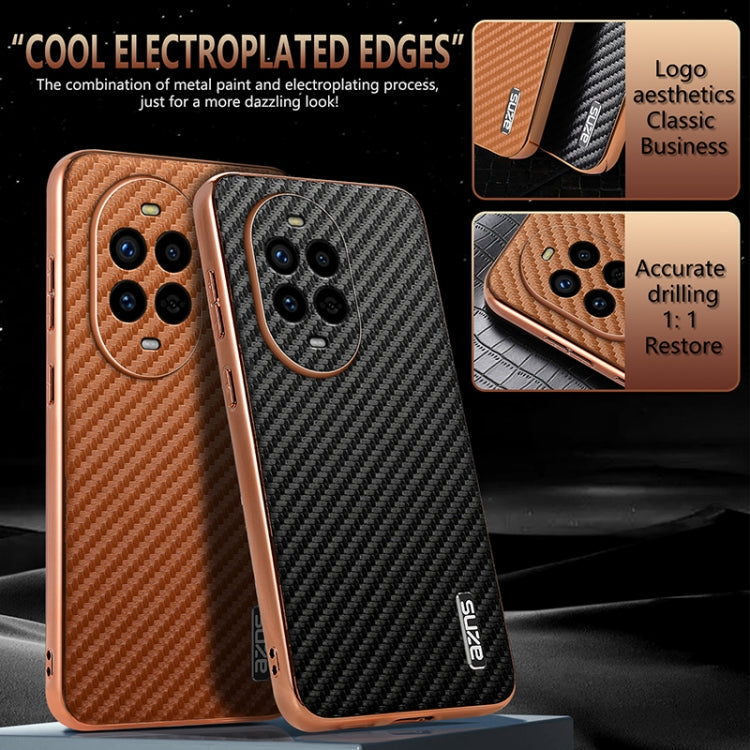 For Huawei nova 13 Pro AZNS Electroplated Edge Carbon Fiber Texture Phone Case(Brown)