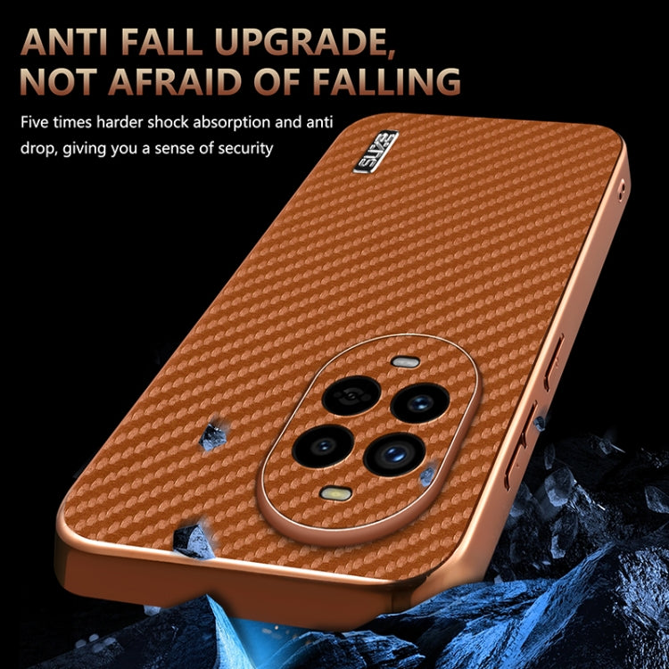For Huawei nova 13 Pro AZNS Electroplated Edge Carbon Fiber Texture Phone Case(Brown)