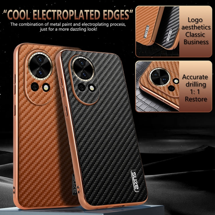 For Huawei nova 13 / nova 12 AZNS Electroplated Edge Carbon Fiber Texture Phone Case(Green)