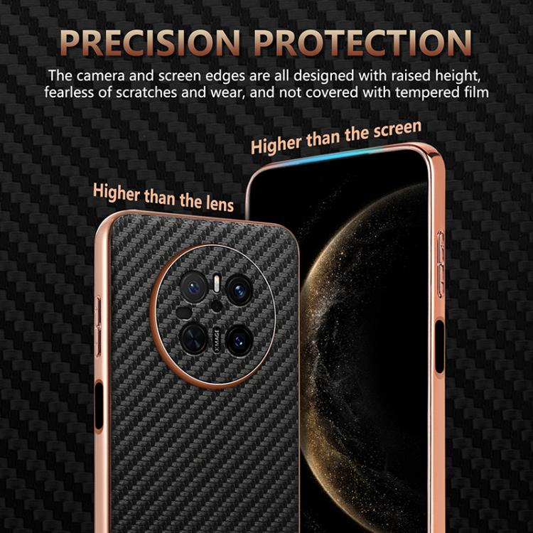 For Huawei Mate 70 AZNS Electroplated Edge Carbon Fiber Texture Phone Case(Blue)