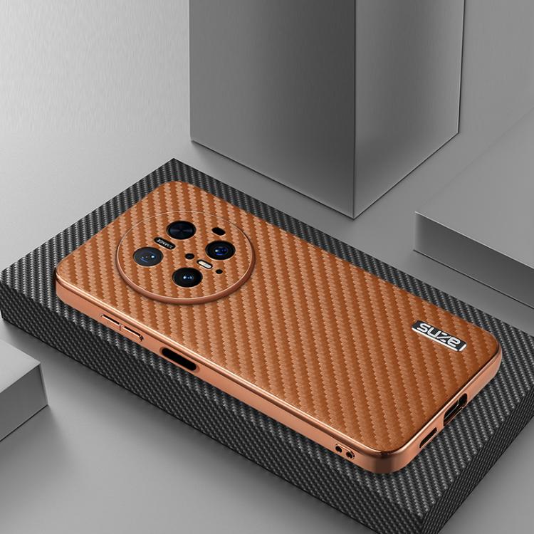 For Huawei Mate 70 Pro / 70 Pro+ AZNS Electroplated Edge Carbon Fiber Texture Phone Case(Brown)