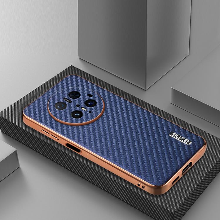 For Huawei Mate 70 Pro / 70 Pro+ AZNS Electroplated Edge Carbon Fiber Texture Phone Case(Blue)