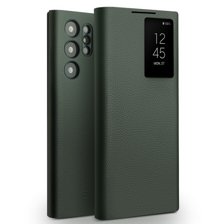 For Samsung Galaxy S23 Ultra 5G QIALINO Magnetic Genuine Leather Phone Case(Green)