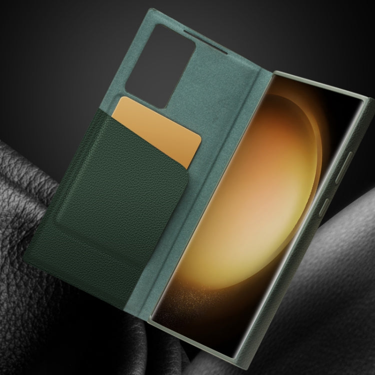 For Samsung Galaxy S23 Ultra 5G QIALINO Magnetic Genuine Leather Phone Case(Green)