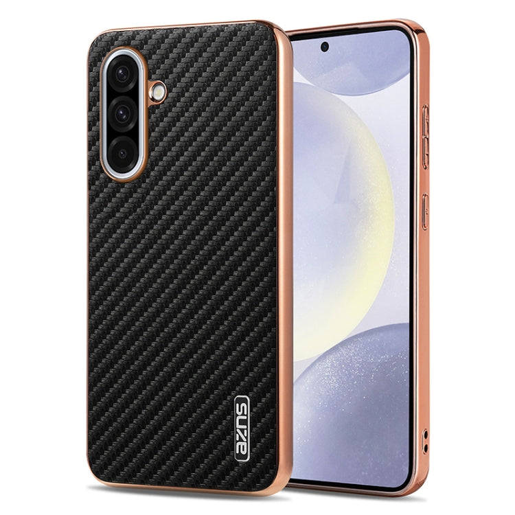 For Samsung Galaxy A36 AZNS Electroplated Edge Carbon Fiber Texture Phone Case(Black)