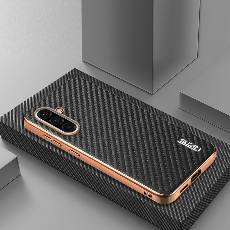 For Samsung Galaxy A36 AZNS Electroplated Edge Carbon Fiber Texture Phone Case(Black)