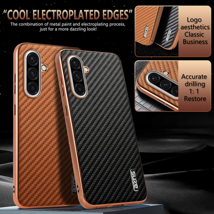 For Samsung Galaxy A36 AZNS Electroplated Edge Carbon Fiber Texture Phone Case(Black)