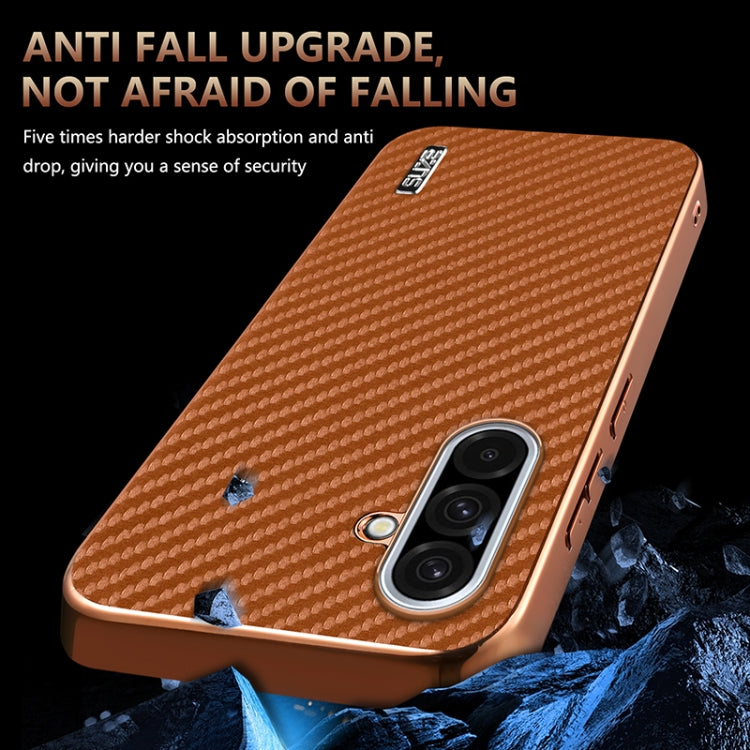 For Samsung Galaxy A36 AZNS Electroplated Edge Carbon Fiber Texture Phone Case(Black)