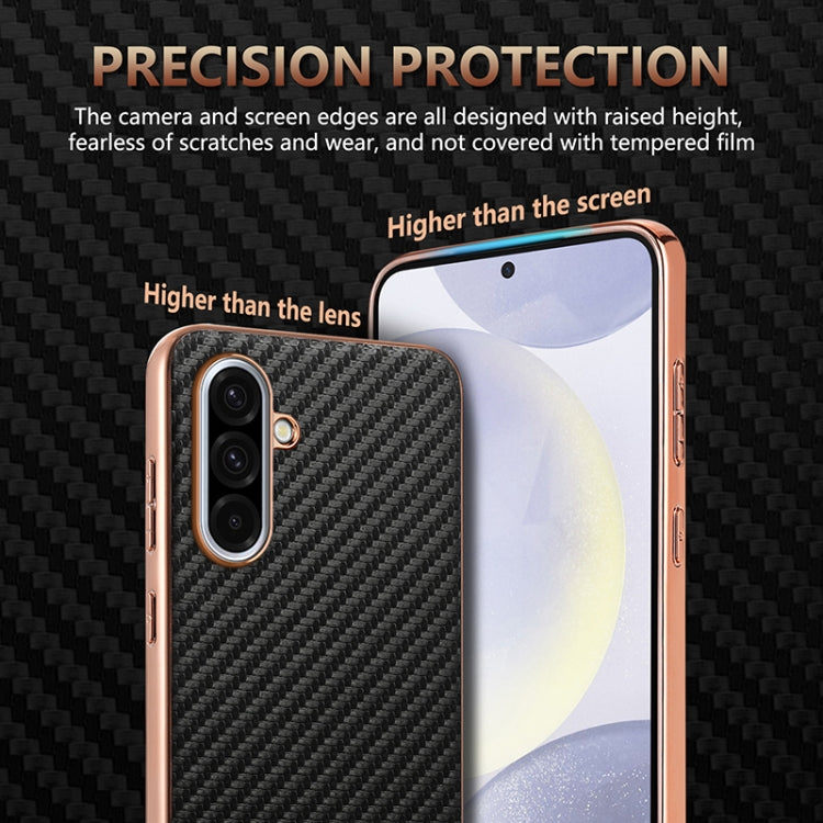 For Samsung Galaxy A36 AZNS Electroplated Edge Carbon Fiber Texture Phone Case(Blue)